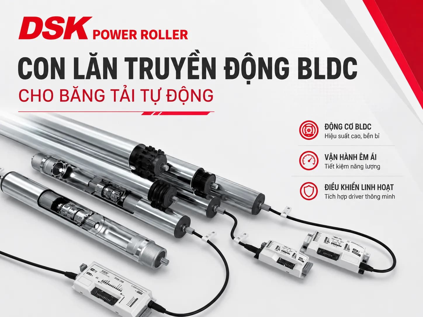 DSK Power Roller DP50A/60A – Con Lăn Truyền Động BLDC Cho Băng Tải Tự Động