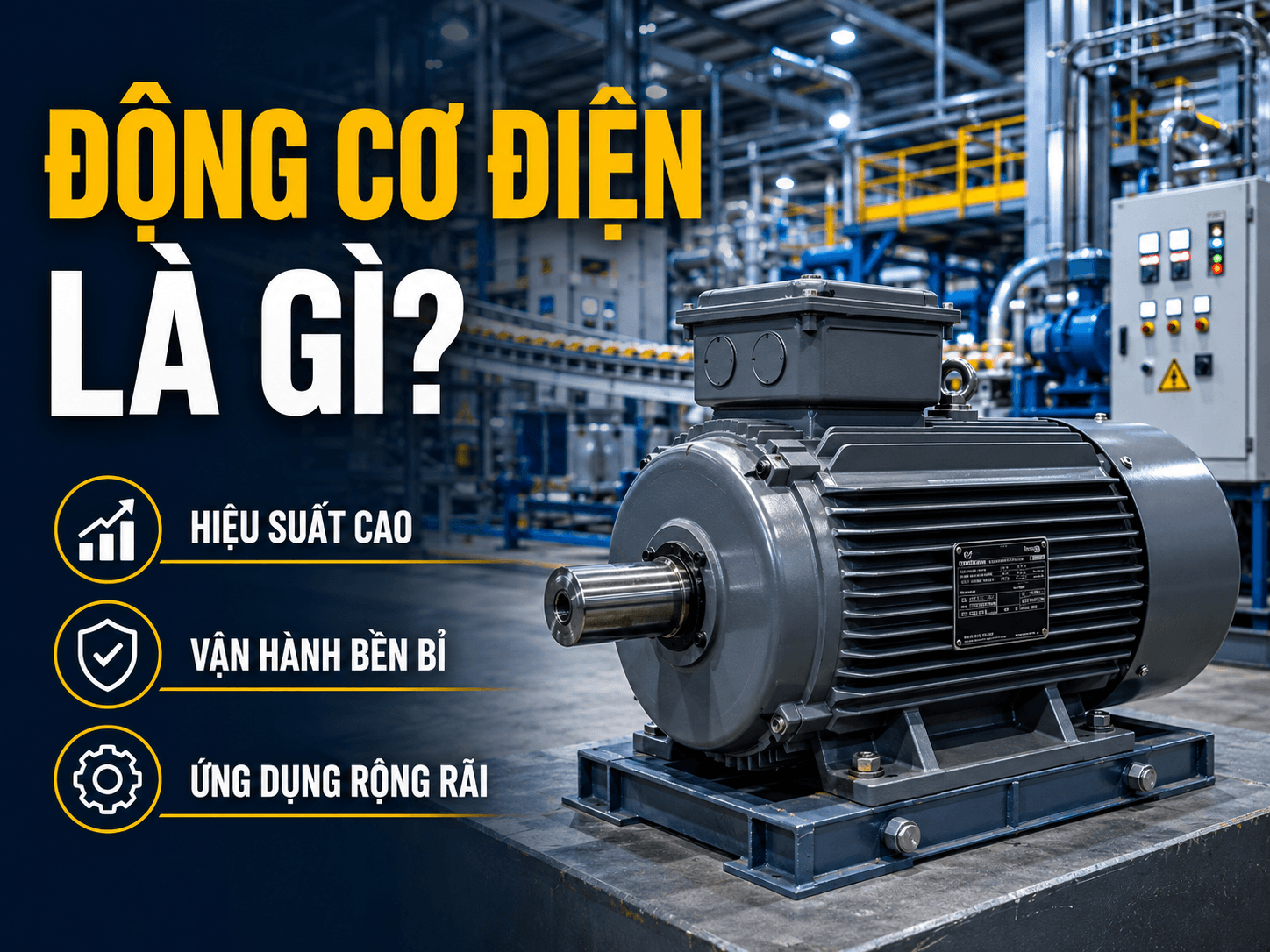 Động cơ điện là gì motor điện công nghiệp hiệu suất cao ứng dụng trong nhà máy sản xuất