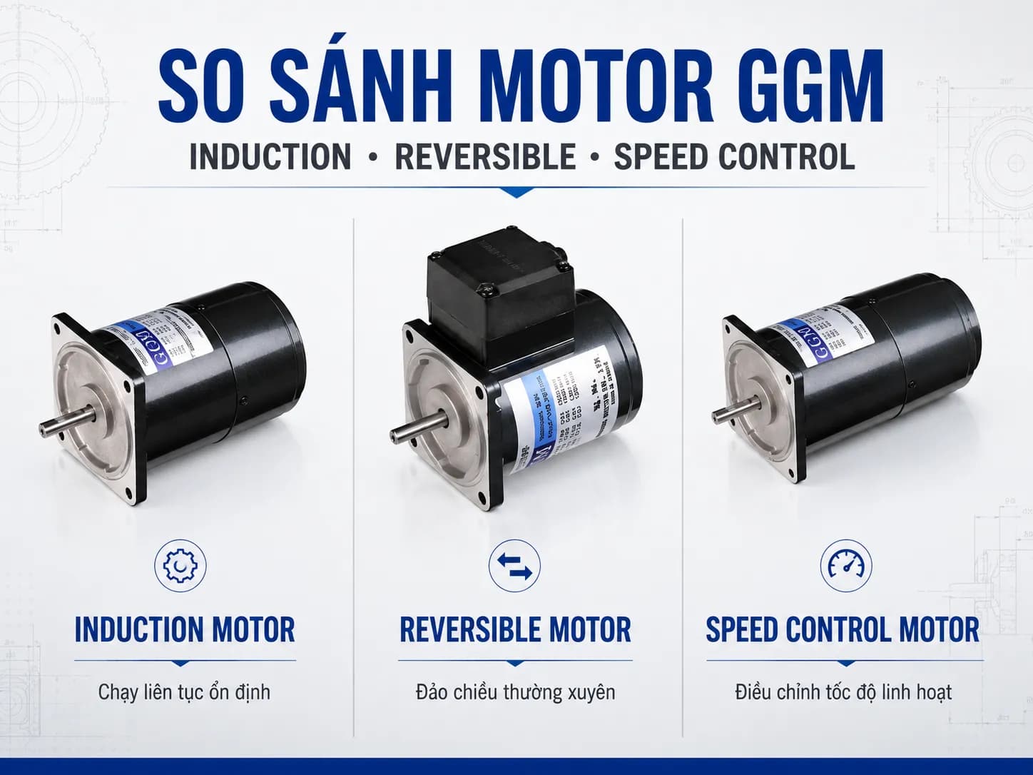 So sánh Induction Motor, Reversible Motor và Speed Control Motor GGM Hàn Quốc