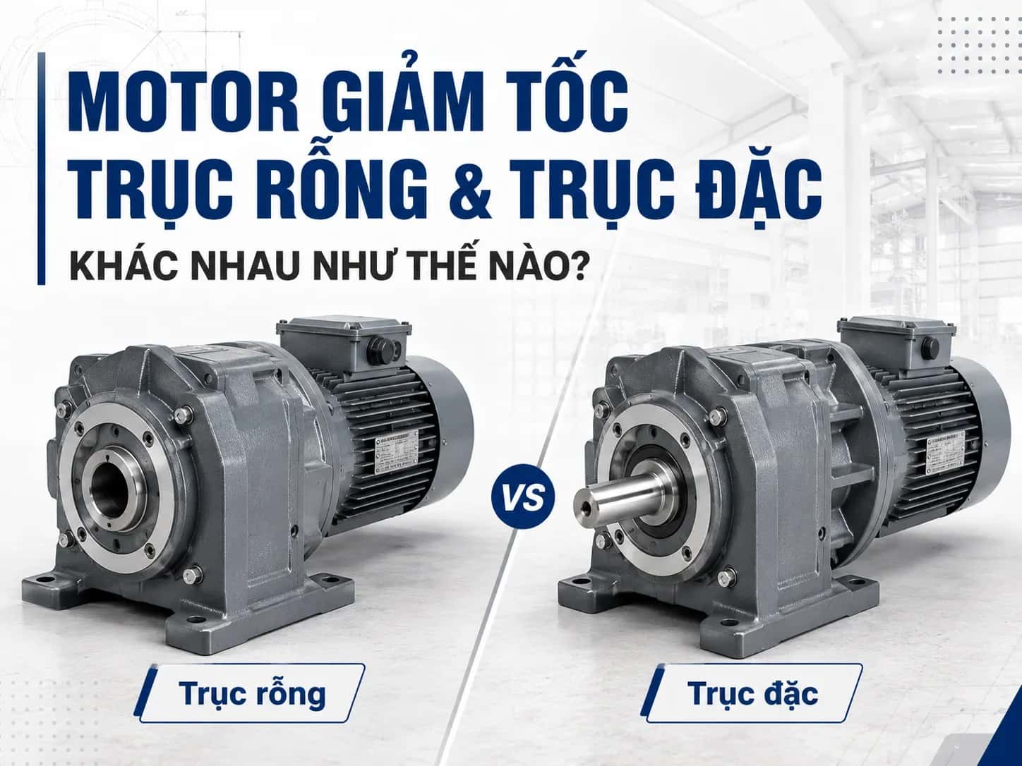 Motor giảm tốc trục rỗng và trục đặc trong hệ thống truyền động công nghiệp