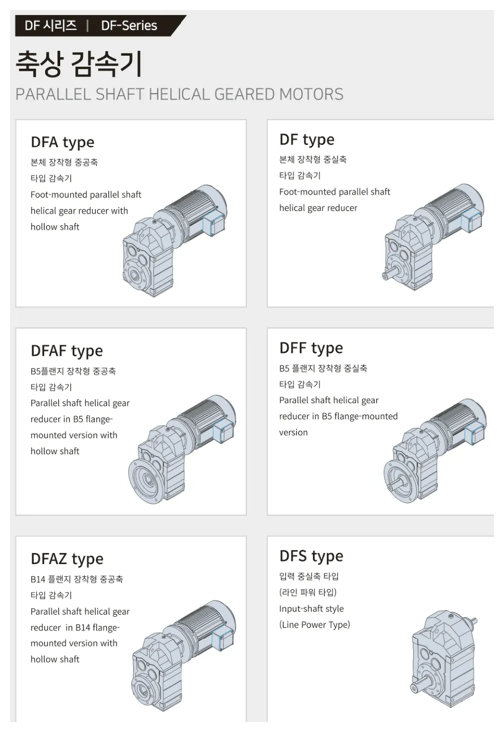 Các type động cơ giảm tốc DSK DF-Series DFA DF DFAF DFF DFAZ DFS